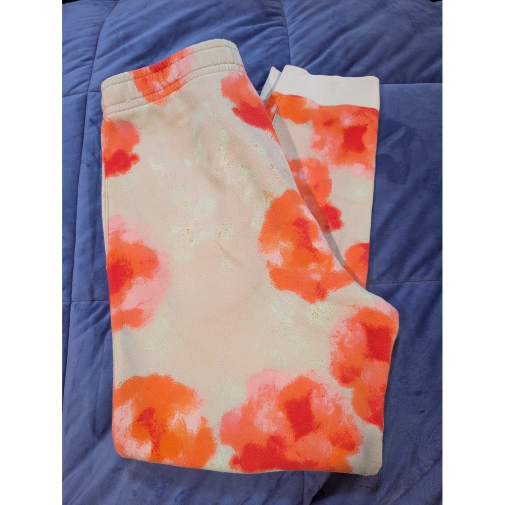 Nike Sportswear Joggers Cream Orange Pink Watercolor Floral Print - Size L